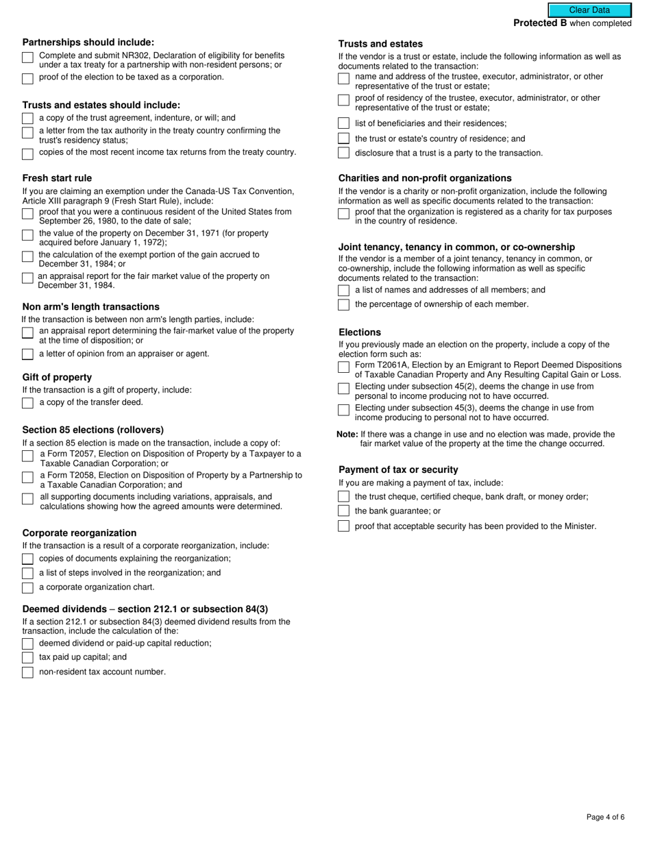 Form T2062A Request by a Non-resident of Canada for a Certificate of Compliance Related to the Disposition of Canadian Resource or Timber Resource Property, Canadian Real Property (Other Than Capital Property), or Depreciable Taxable Canadian Property - Canada, Page 4