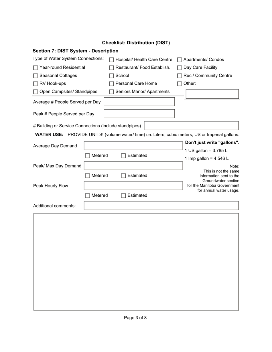 Qualified Person Assessment or Self-assessment - Checklist: Distribution (Dist) - Manitoba, Canada, Page 3