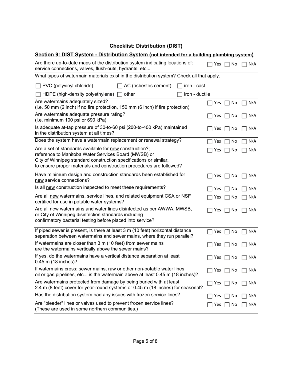Qualified Person Assessment or Self-assessment - Checklist: Distribution (Dist) - Manitoba, Canada, Page 5