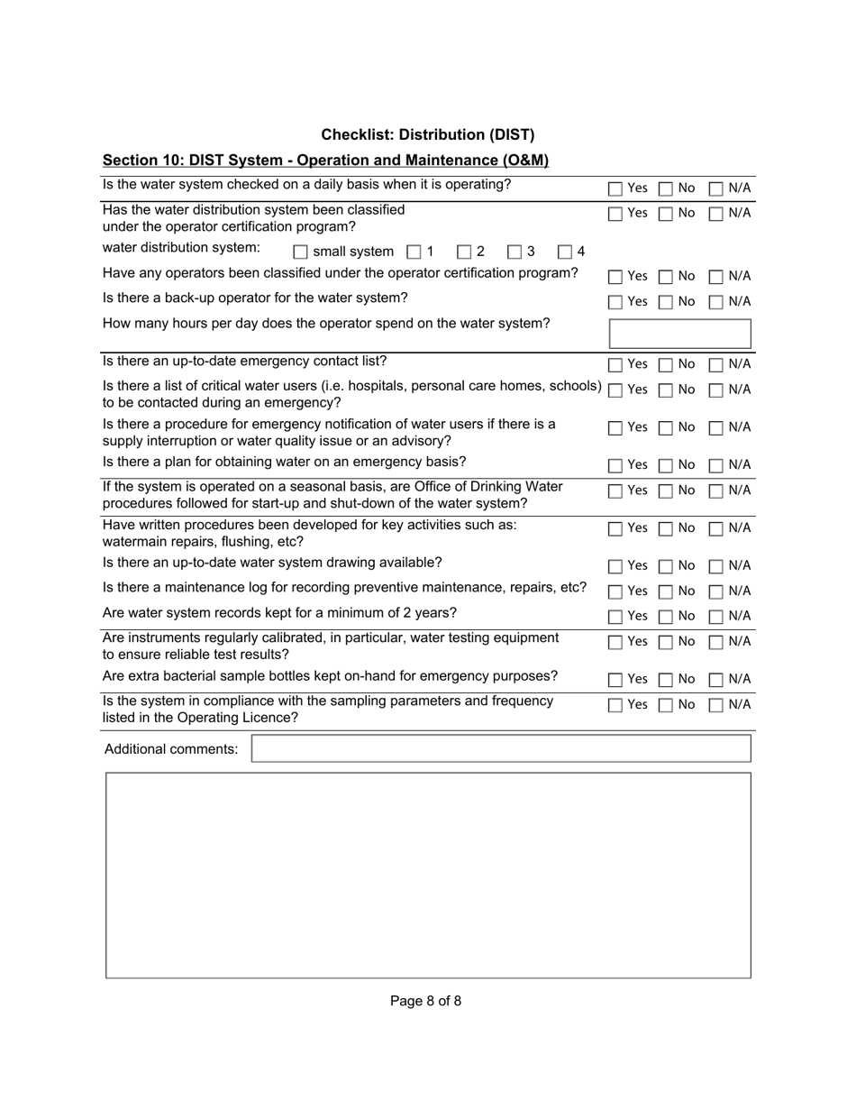 Qualified Person Assessment or Self-assessment - Checklist: Distribution (Dist) - Manitoba, Canada, Page 8