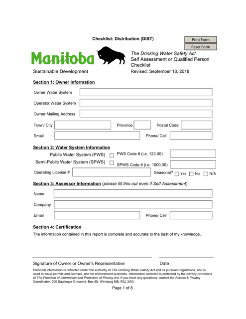 Qualified Person Assessment or Self-assessment - Checklist: Distribution (Dist) - Manitoba, Canada Download Pdf