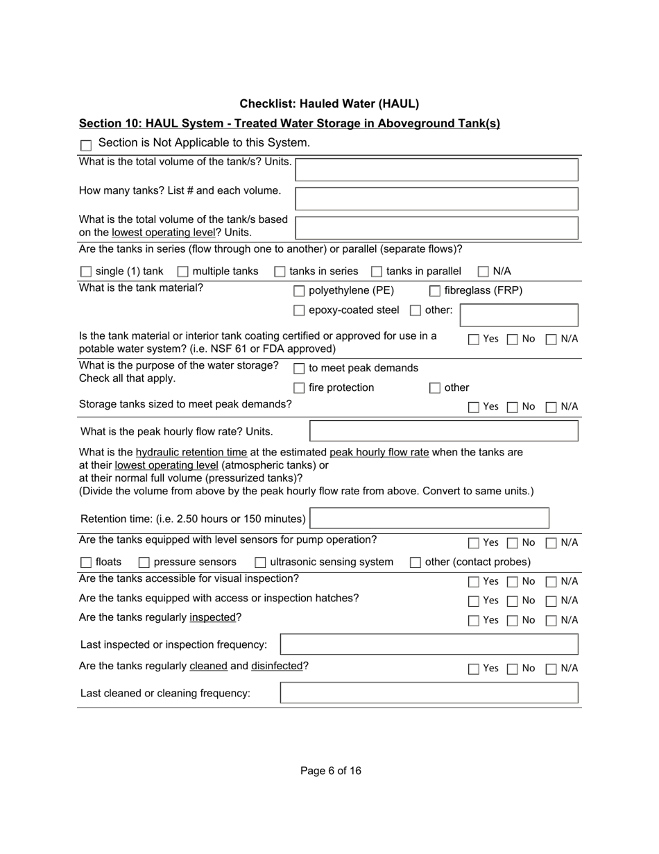 Qualified Person Assessment or Self-assessment - Checklist: Hauled Water (Haul) - Manitoba, Canada, Page 6