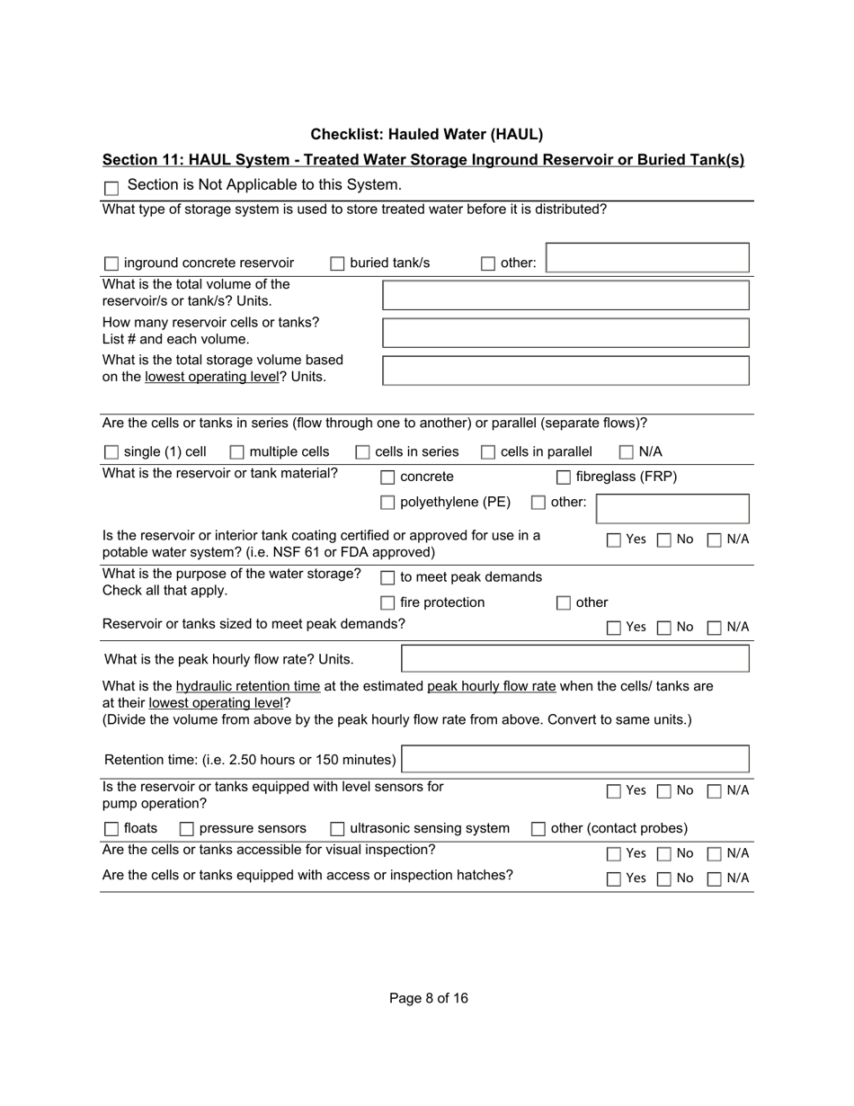 Qualified Person Assessment or Self-assessment - Checklist: Hauled Water (Haul) - Manitoba, Canada, Page 8