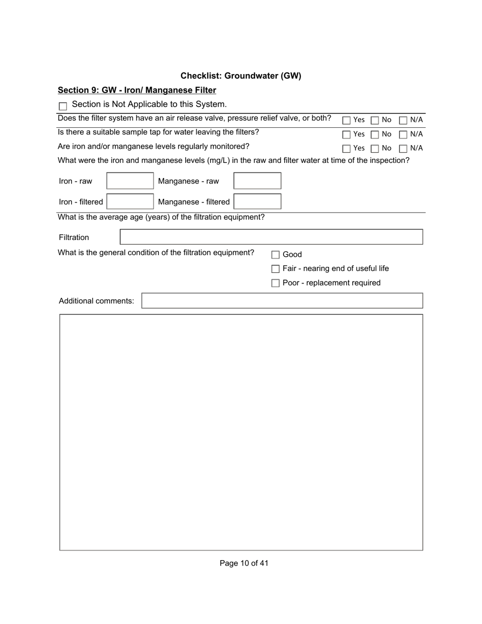 Qualified Person Assessment or Self-assessment - Checklist: Groundwater (Gw) - Manitoba, Canada, Page 10