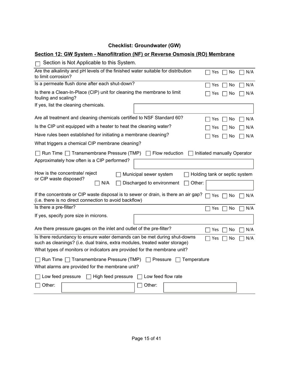 Qualified Person Assessment or Self-assessment - Checklist: Groundwater (Gw) - Manitoba, Canada, Page 15