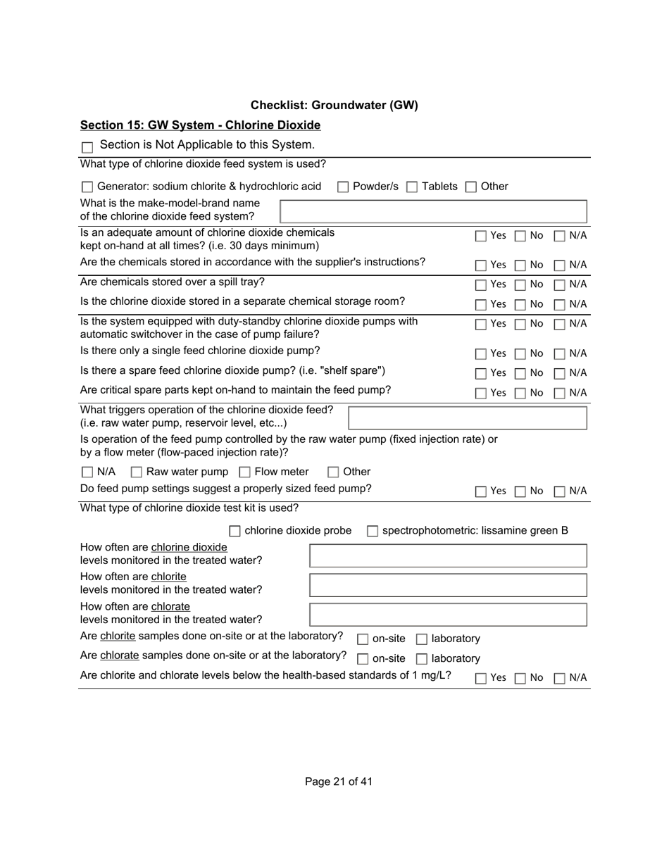 Qualified Person Assessment or Self-assessment - Checklist: Groundwater (Gw) - Manitoba, Canada, Page 21