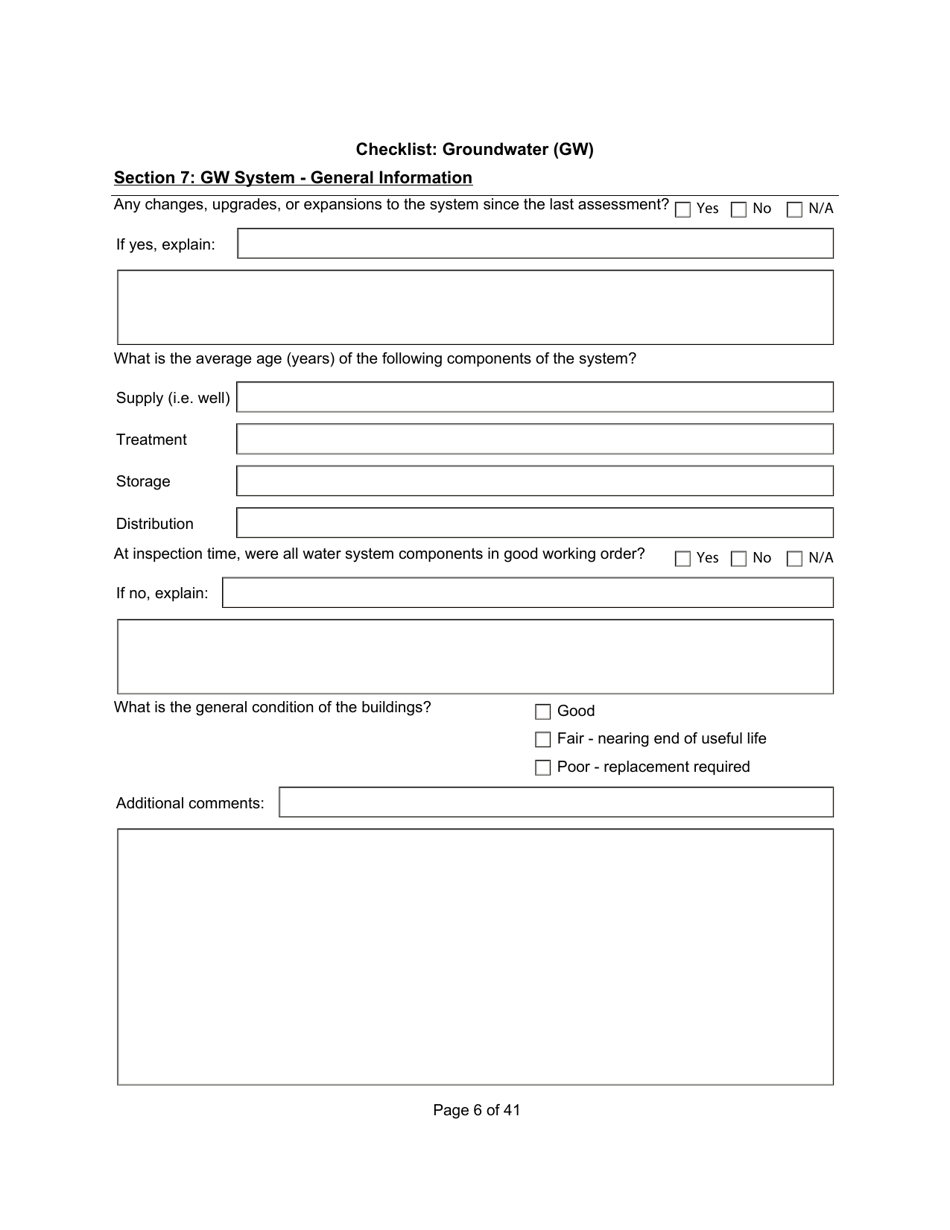 Qualified Person Assessment or Self-assessment - Checklist: Groundwater (Gw) - Manitoba, Canada, Page 6