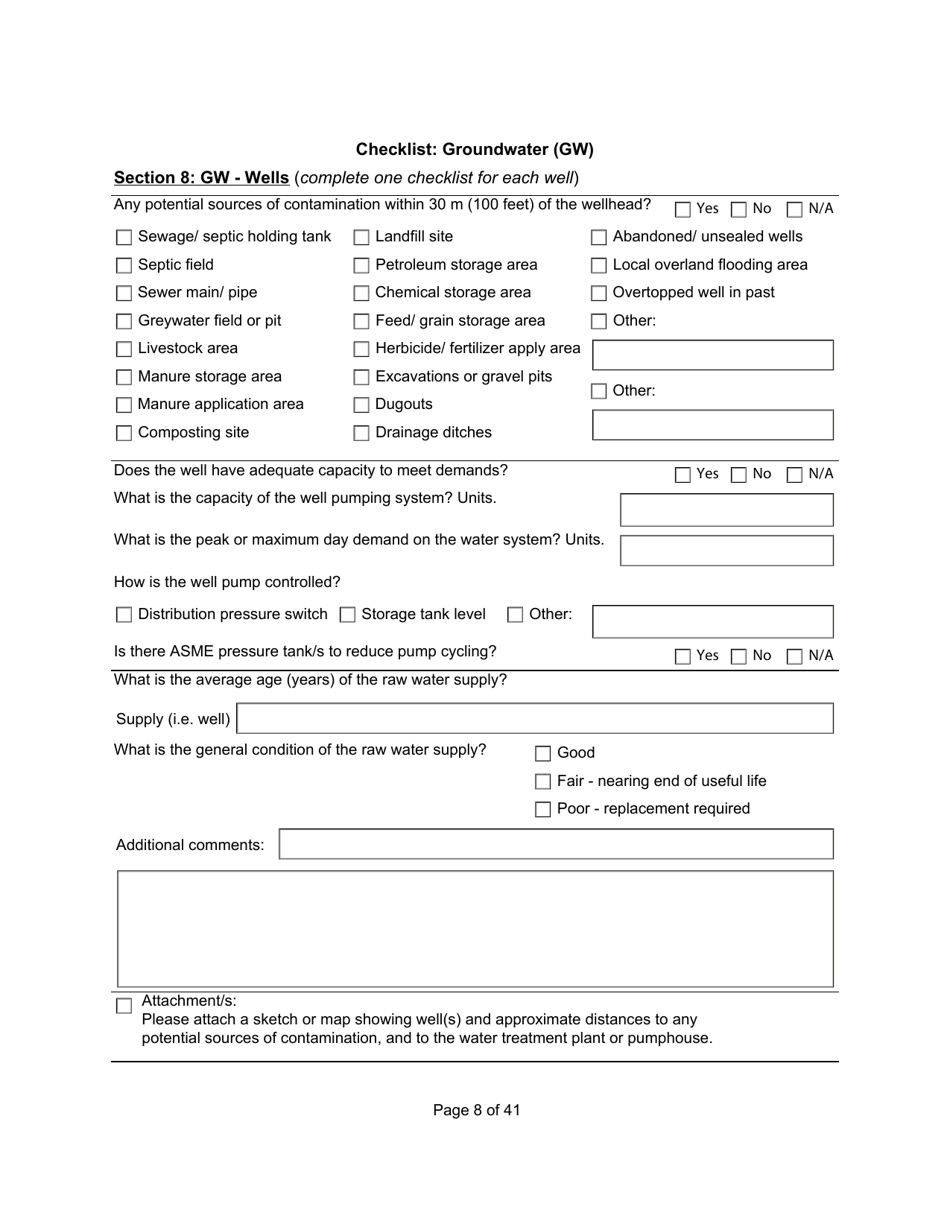 Qualified Person Assessment or Self-assessment - Checklist: Groundwater (Gw) - Manitoba, Canada, Page 8