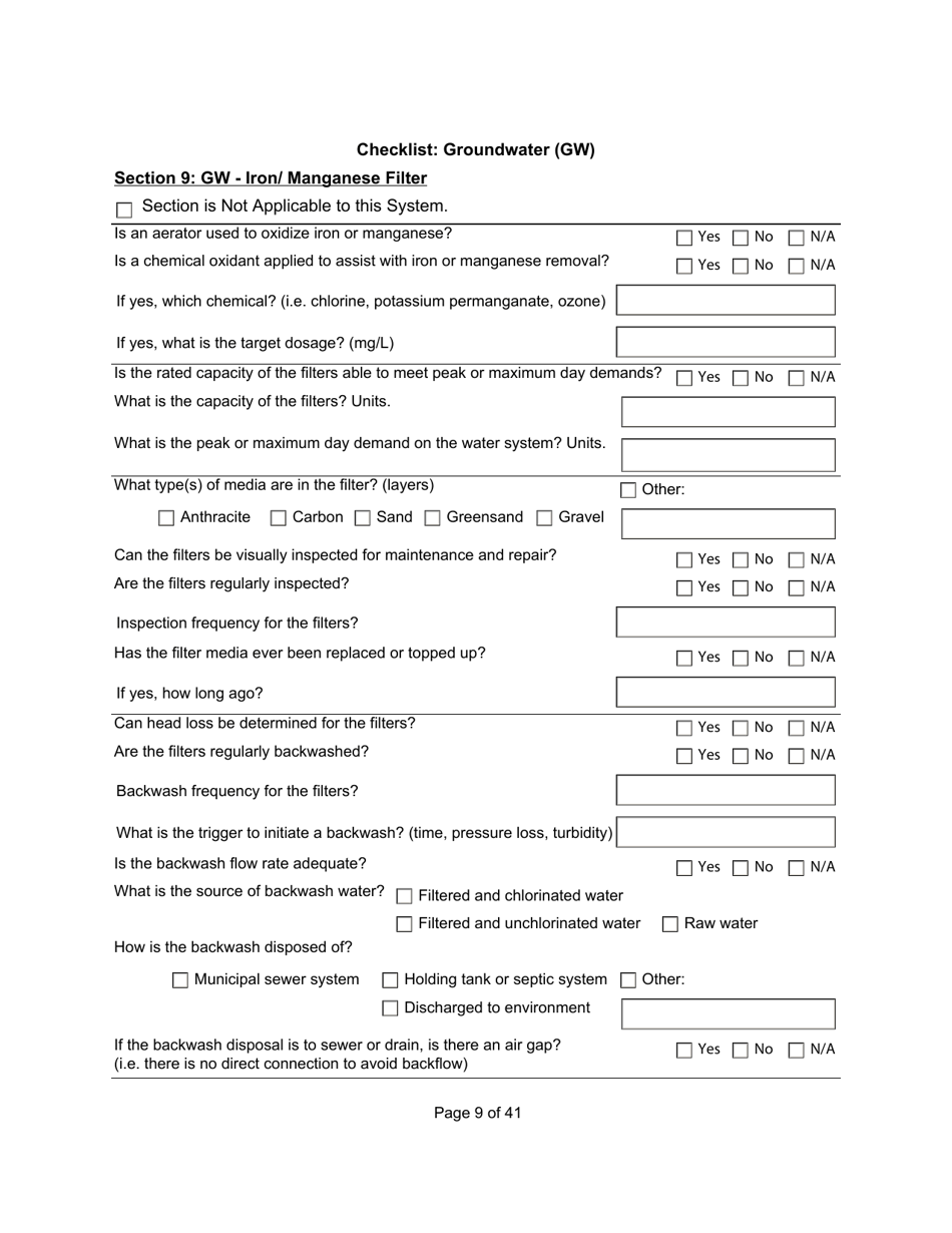 Qualified Person Assessment or Self-assessment - Checklist: Groundwater (Gw) - Manitoba, Canada, Page 9