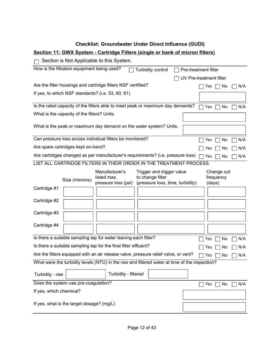 Qualified Person Assessment or Self-assessment - Checklist: Groundwater Under Direct Influence (Gudi) - Manitoba, Canada, Page 12