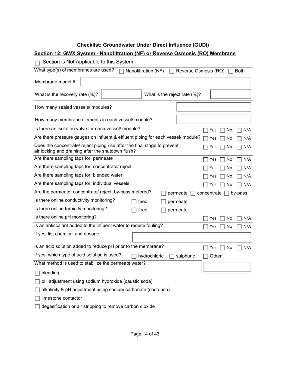 Qualified Person Assessment or Self-assessment - Checklist: Groundwater Under Direct Influence (Gudi) - Manitoba, Canada, Page 14