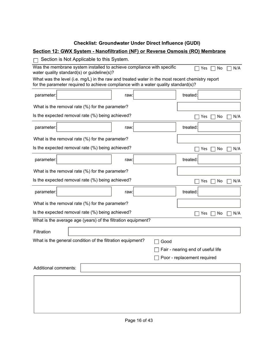 Qualified Person Assessment or Self-assessment - Checklist: Groundwater Under Direct Influence (Gudi) - Manitoba, Canada, Page 16