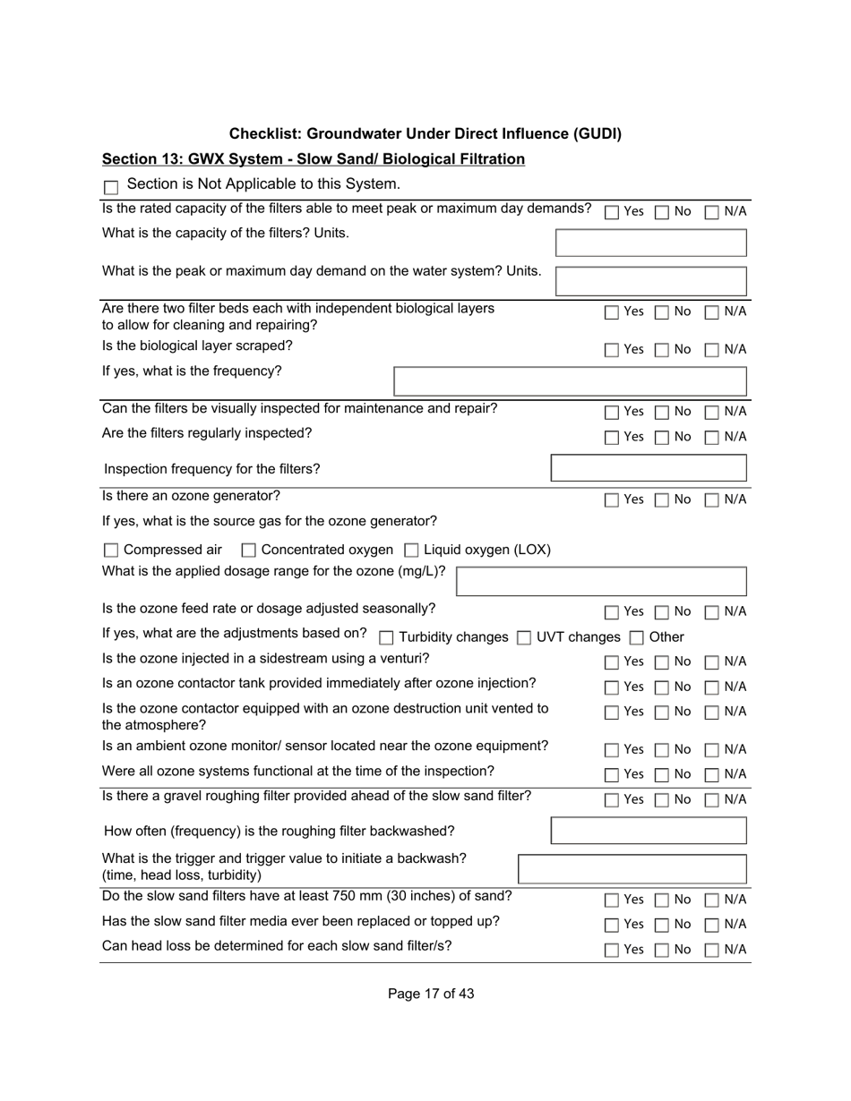 Qualified Person Assessment or Self-assessment - Checklist: Groundwater Under Direct Influence (Gudi) - Manitoba, Canada, Page 17