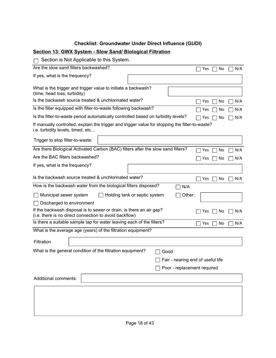 Qualified Person Assessment or Self-assessment - Checklist: Groundwater Under Direct Influence (Gudi) - Manitoba, Canada, Page 18
