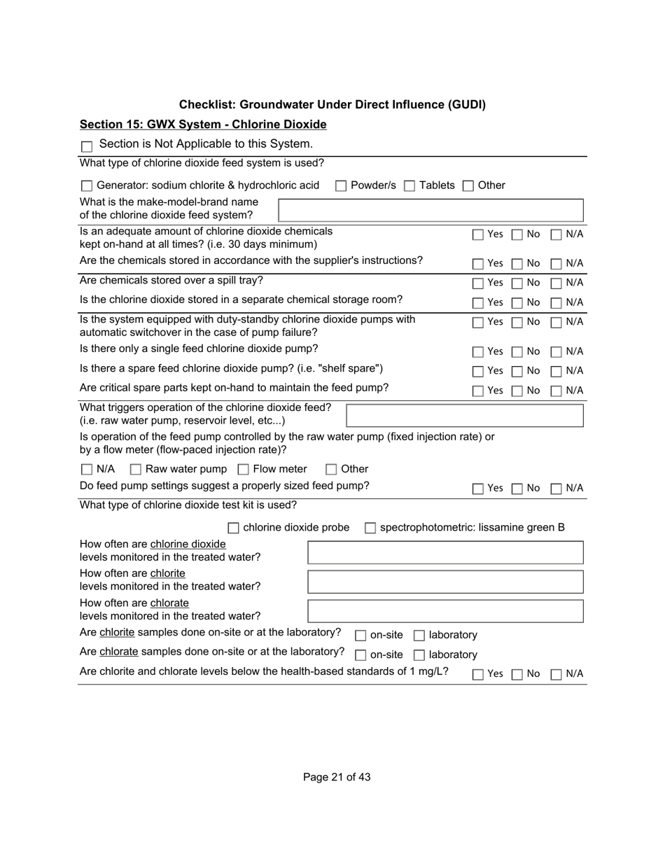 Qualified Person Assessment or Self-assessment - Checklist: Groundwater Under Direct Influence (Gudi) - Manitoba, Canada, Page 21