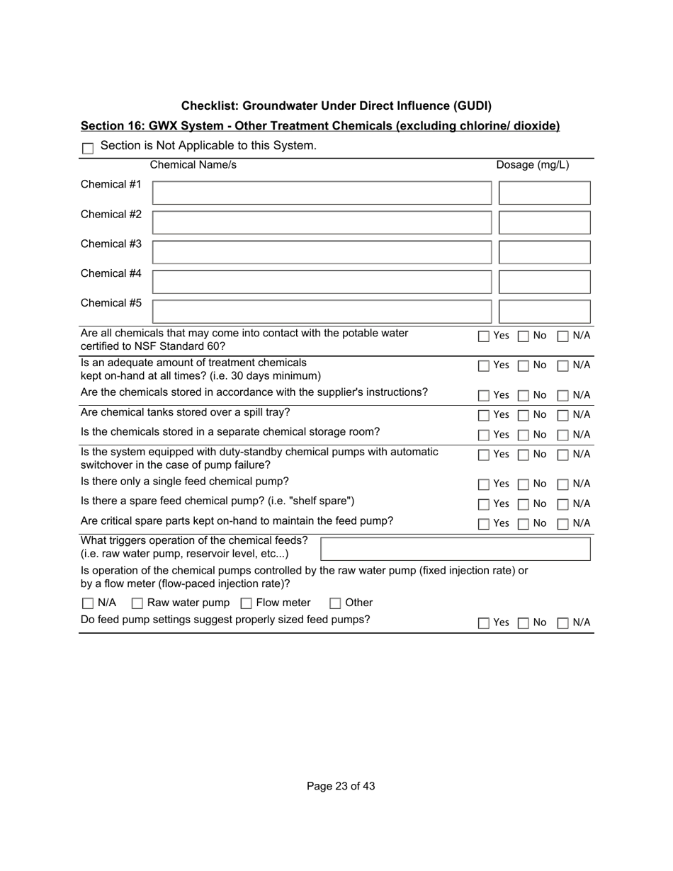 Qualified Person Assessment or Self-assessment - Checklist: Groundwater Under Direct Influence (Gudi) - Manitoba, Canada, Page 23