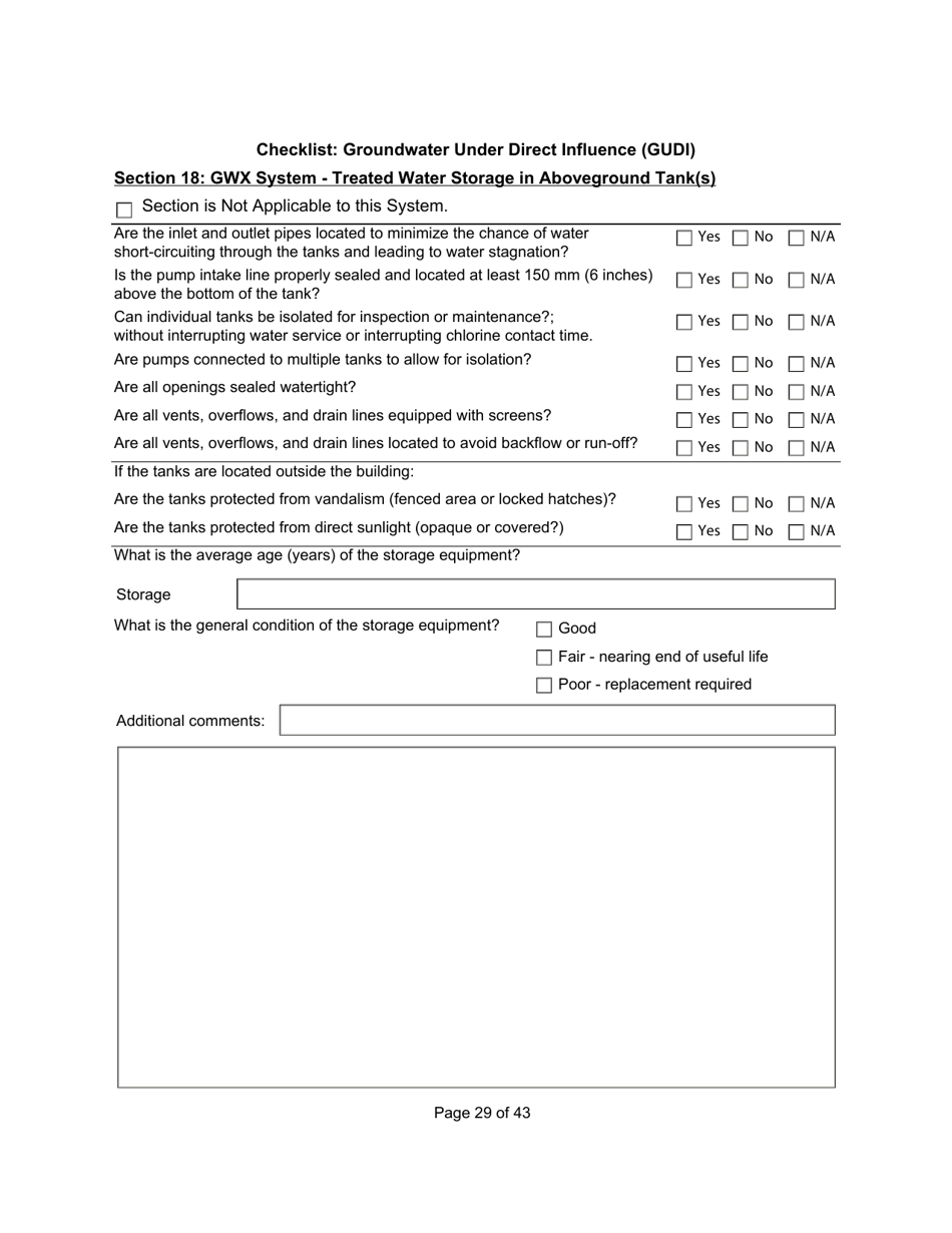 Qualified Person Assessment or Self-assessment - Checklist: Groundwater Under Direct Influence (Gudi) - Manitoba, Canada, Page 29