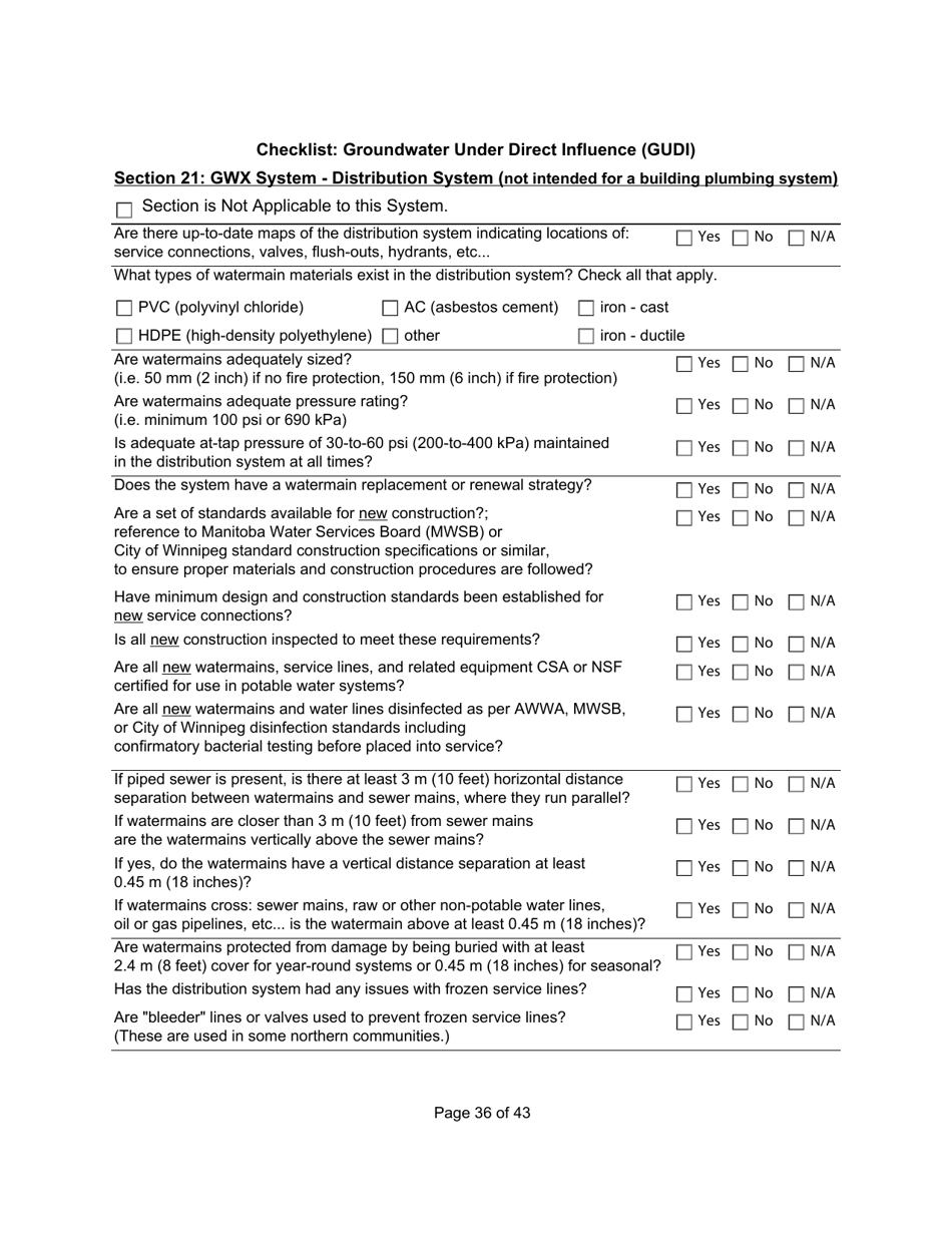 Qualified Person Assessment or Self-assessment - Checklist: Groundwater Under Direct Influence (Gudi) - Manitoba, Canada, Page 36