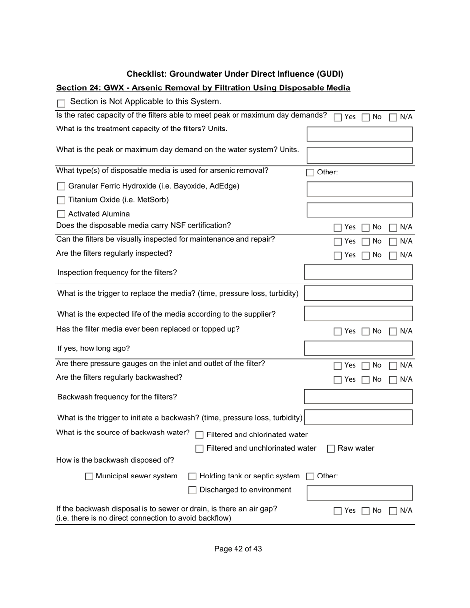 Qualified Person Assessment or Self-assessment - Checklist: Groundwater Under Direct Influence (Gudi) - Manitoba, Canada, Page 42