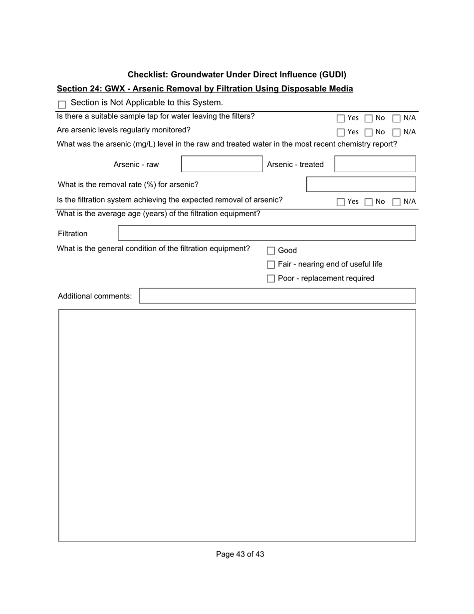 Qualified Person Assessment or Self-assessment - Checklist: Groundwater Under Direct Influence (Gudi) - Manitoba, Canada, Page 43