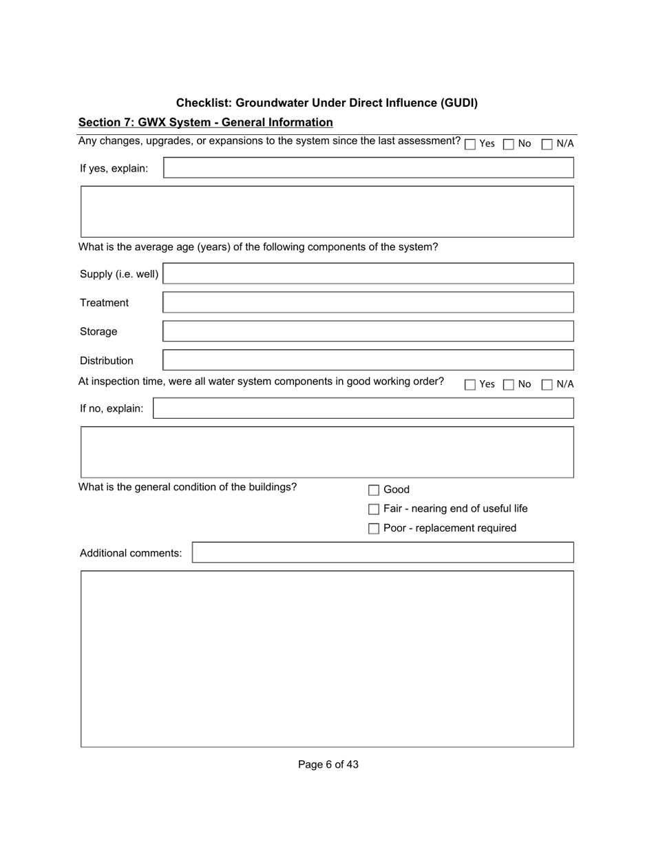 Qualified Person Assessment or Self-assessment - Checklist: Groundwater Under Direct Influence (Gudi) - Manitoba, Canada, Page 6