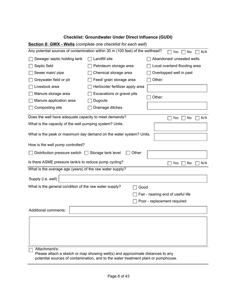 Qualified Person Assessment or Self-assessment - Checklist: Groundwater Under Direct Influence (Gudi) - Manitoba, Canada, Page 8
