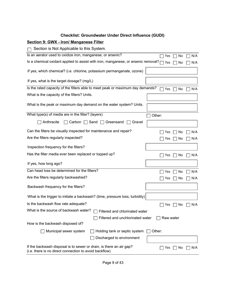 Qualified Person Assessment or Self-assessment - Checklist: Groundwater Under Direct Influence (Gudi) - Manitoba, Canada, Page 9