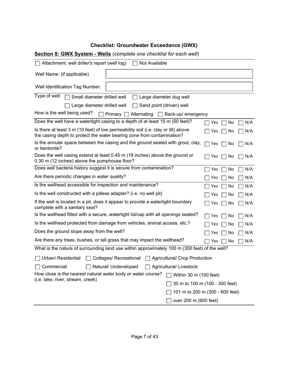 Qualified Person Assessment or Self-assessment - Checklist: Groundwater Exceedance (Gwx) - Manitoba, Canada, Page 7
