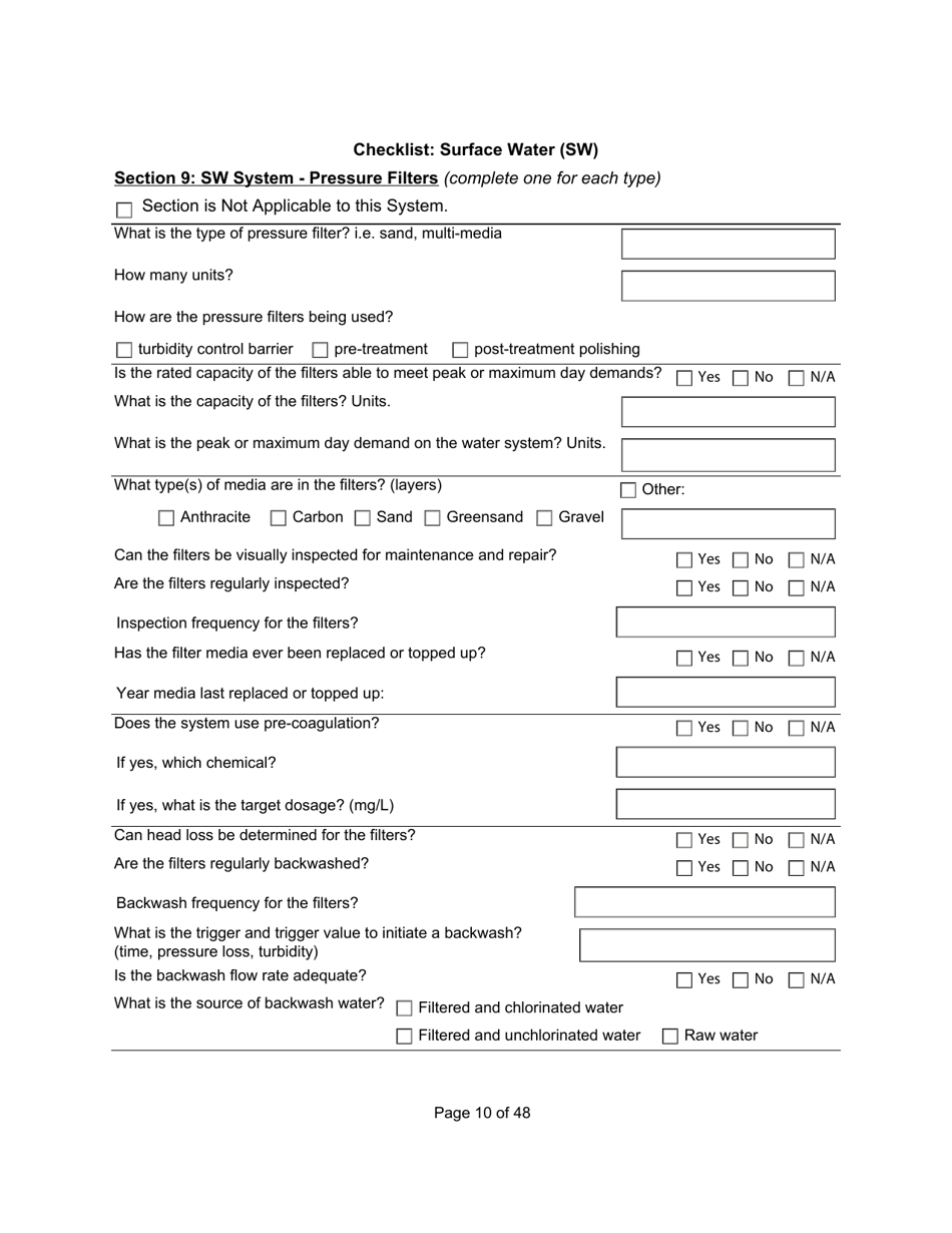 Qualified Person Assessment or Self-assessment - Checklist: Surface Water (SW) - Manitoba, Canada, Page 10