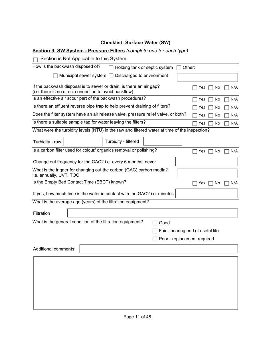 Qualified Person Assessment or Self-assessment - Checklist: Surface Water (SW) - Manitoba, Canada, Page 11