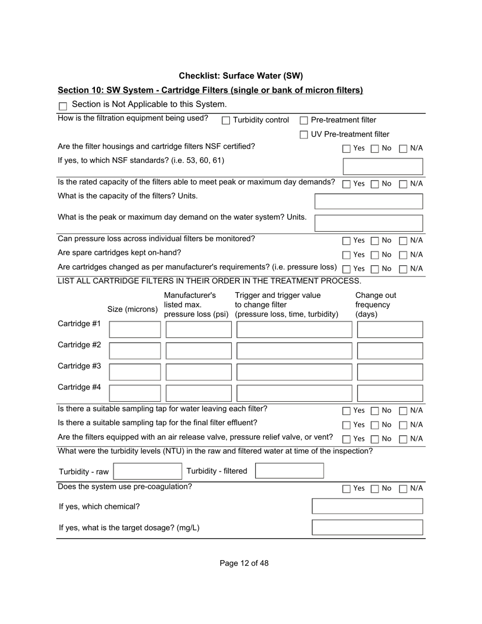 Qualified Person Assessment or Self-assessment - Checklist: Surface Water (SW) - Manitoba, Canada, Page 12