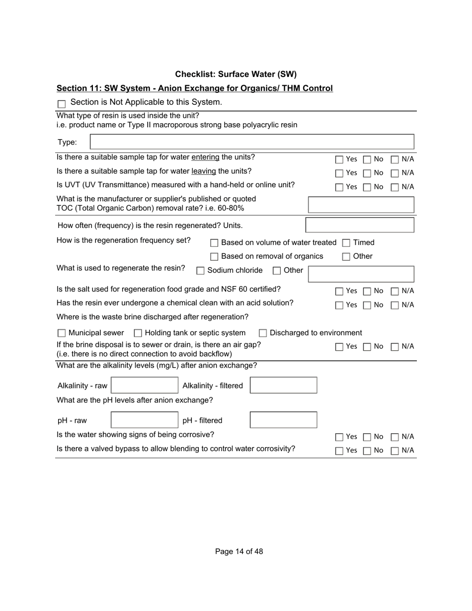 Qualified Person Assessment or Self-assessment - Checklist: Surface Water (SW) - Manitoba, Canada, Page 14