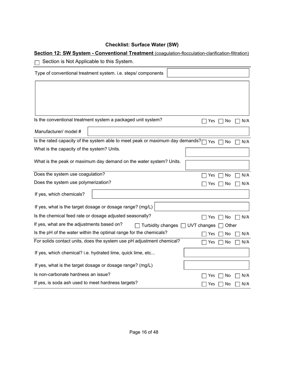 Qualified Person Assessment or Self-assessment - Checklist: Surface Water (SW) - Manitoba, Canada, Page 16