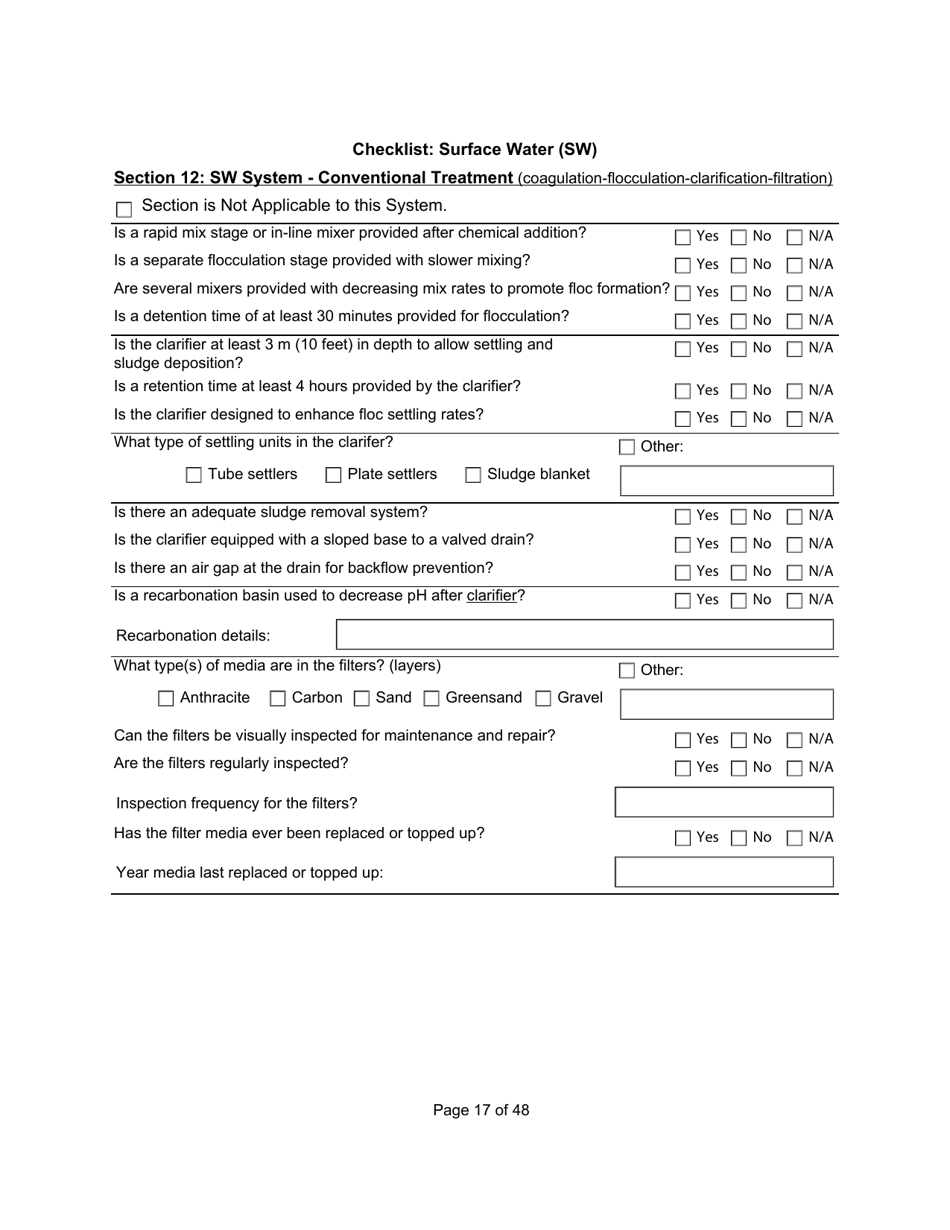 Qualified Person Assessment or Self-assessment - Checklist: Surface Water (SW) - Manitoba, Canada, Page 17