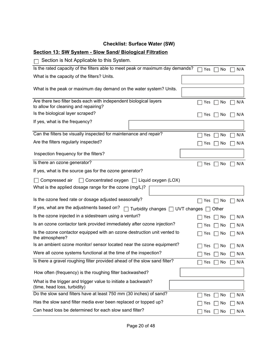 Qualified Person Assessment or Self-assessment - Checklist: Surface Water (SW) - Manitoba, Canada, Page 20