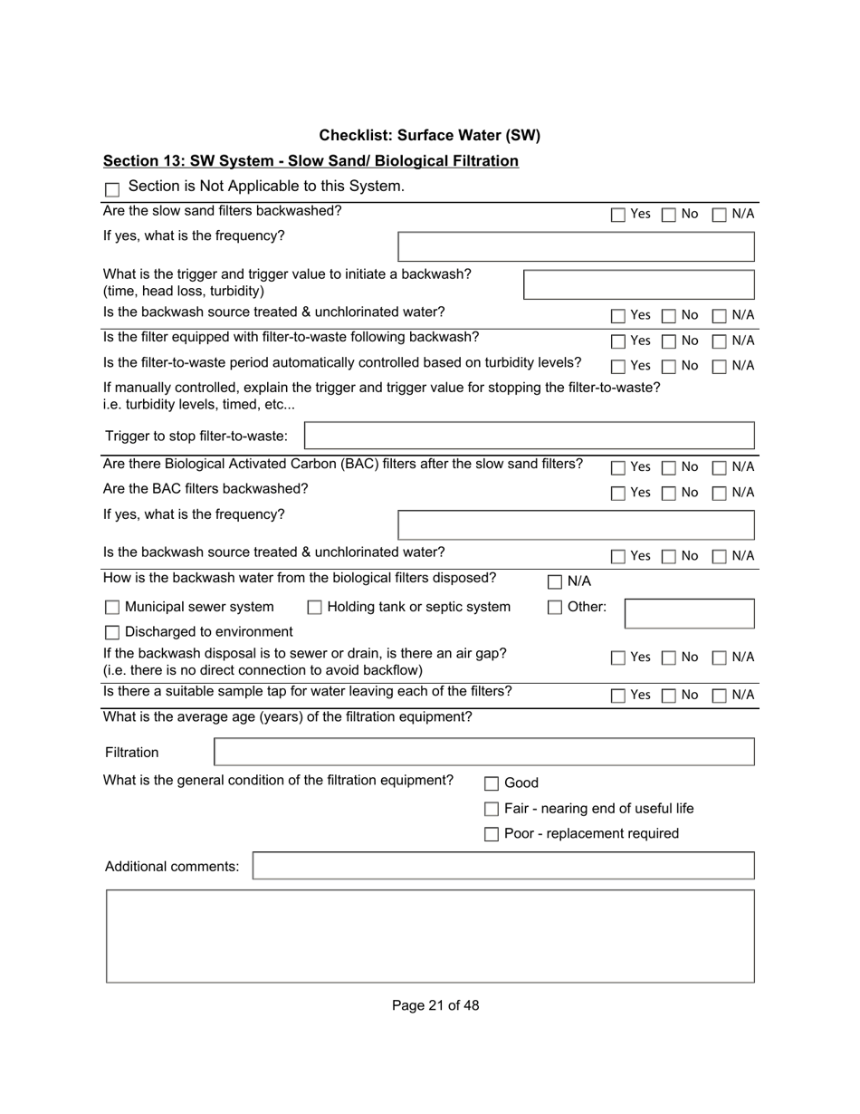 Qualified Person Assessment or Self-assessment - Checklist: Surface Water (SW) - Manitoba, Canada, Page 21