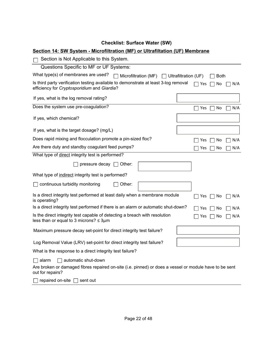 Qualified Person Assessment or Self-assessment - Checklist: Surface Water (SW) - Manitoba, Canada, Page 22