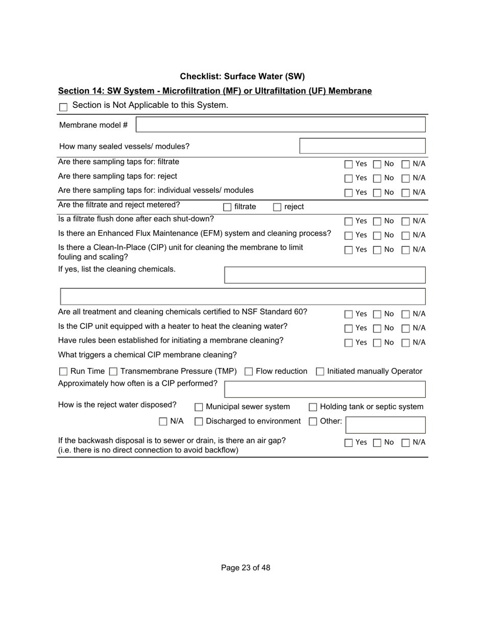 Qualified Person Assessment or Self-assessment - Checklist: Surface Water (SW) - Manitoba, Canada, Page 23