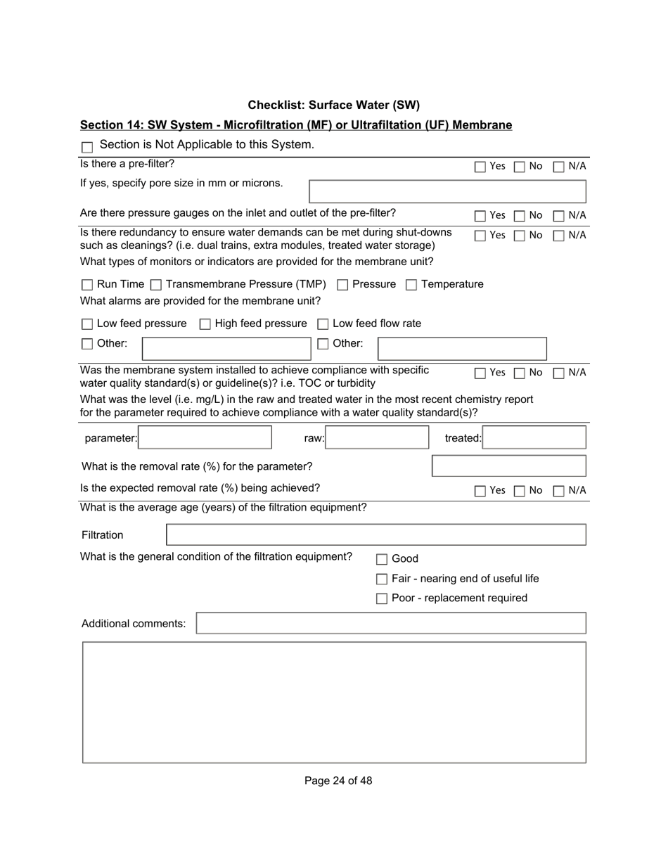 Qualified Person Assessment or Self-assessment - Checklist: Surface Water (SW) - Manitoba, Canada, Page 24