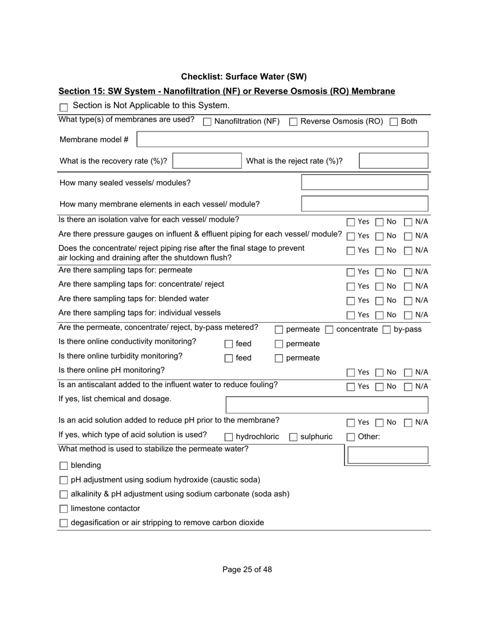Qualified Person Assessment or Self-assessment - Checklist: Surface Water (SW) - Manitoba, Canada, Page 25