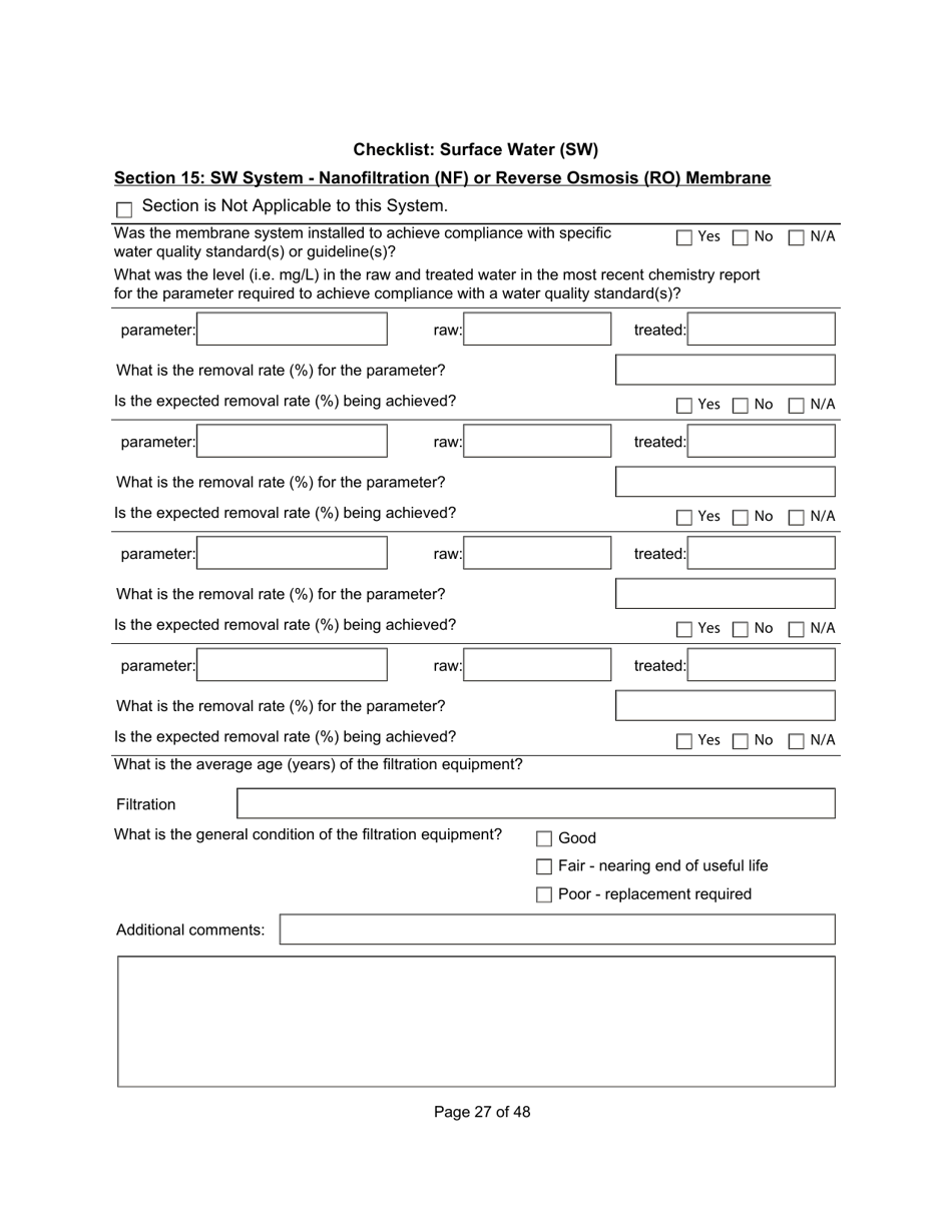 Qualified Person Assessment or Self-assessment - Checklist: Surface Water (SW) - Manitoba, Canada, Page 27