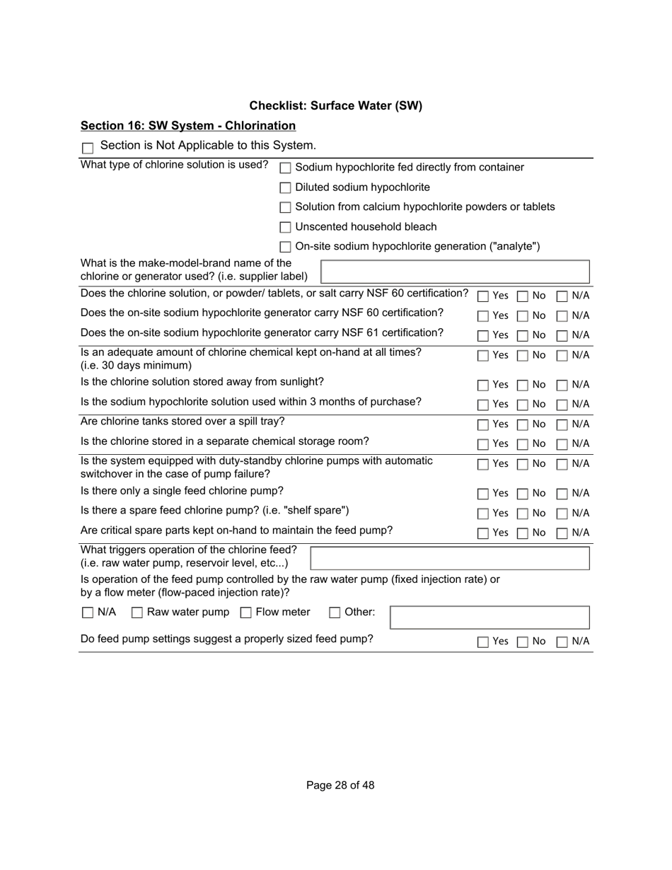 Qualified Person Assessment or Self-assessment - Checklist: Surface Water (SW) - Manitoba, Canada, Page 28