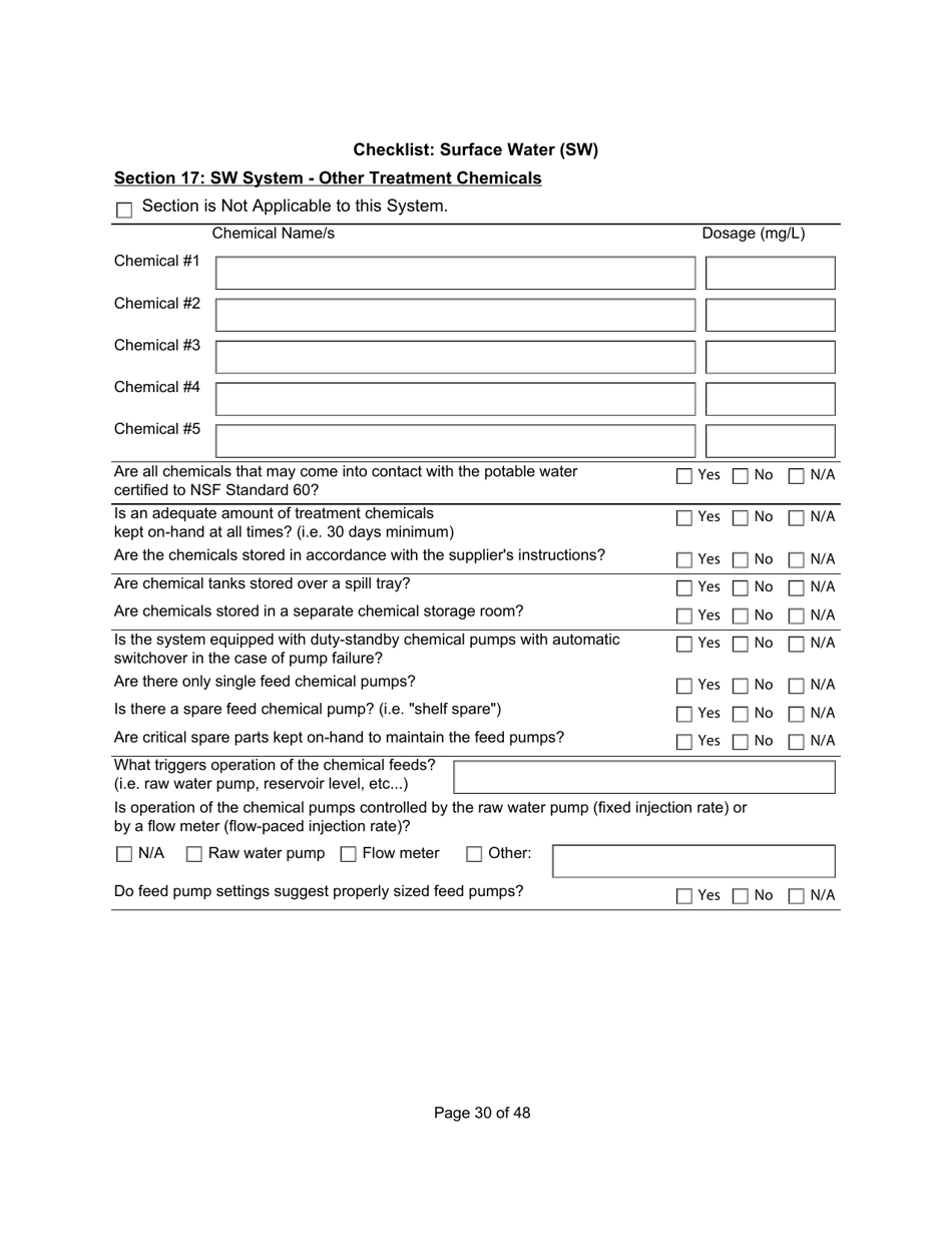Qualified Person Assessment or Self-assessment - Checklist: Surface Water (SW) - Manitoba, Canada, Page 30