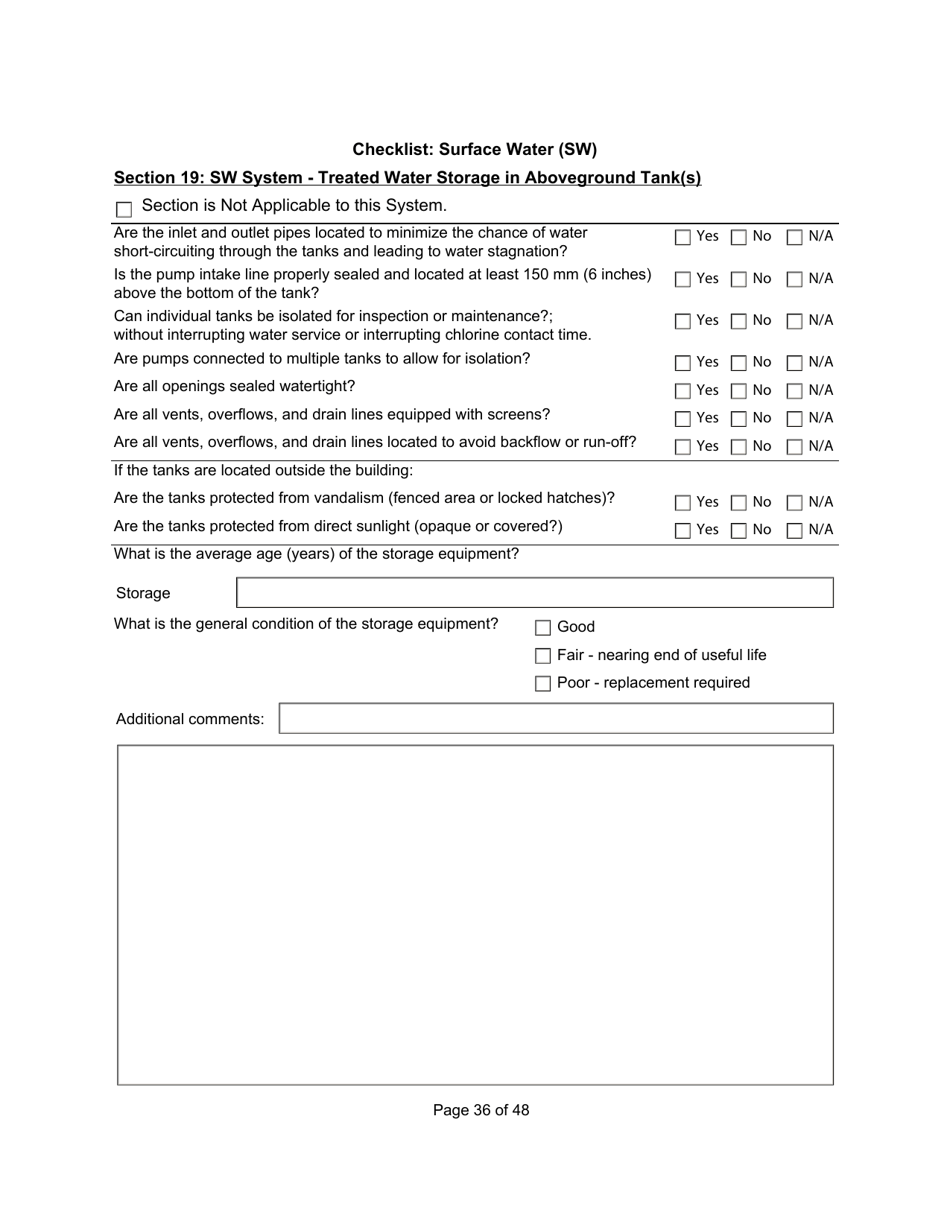 Qualified Person Assessment or Self-assessment - Checklist: Surface Water (SW) - Manitoba, Canada, Page 36