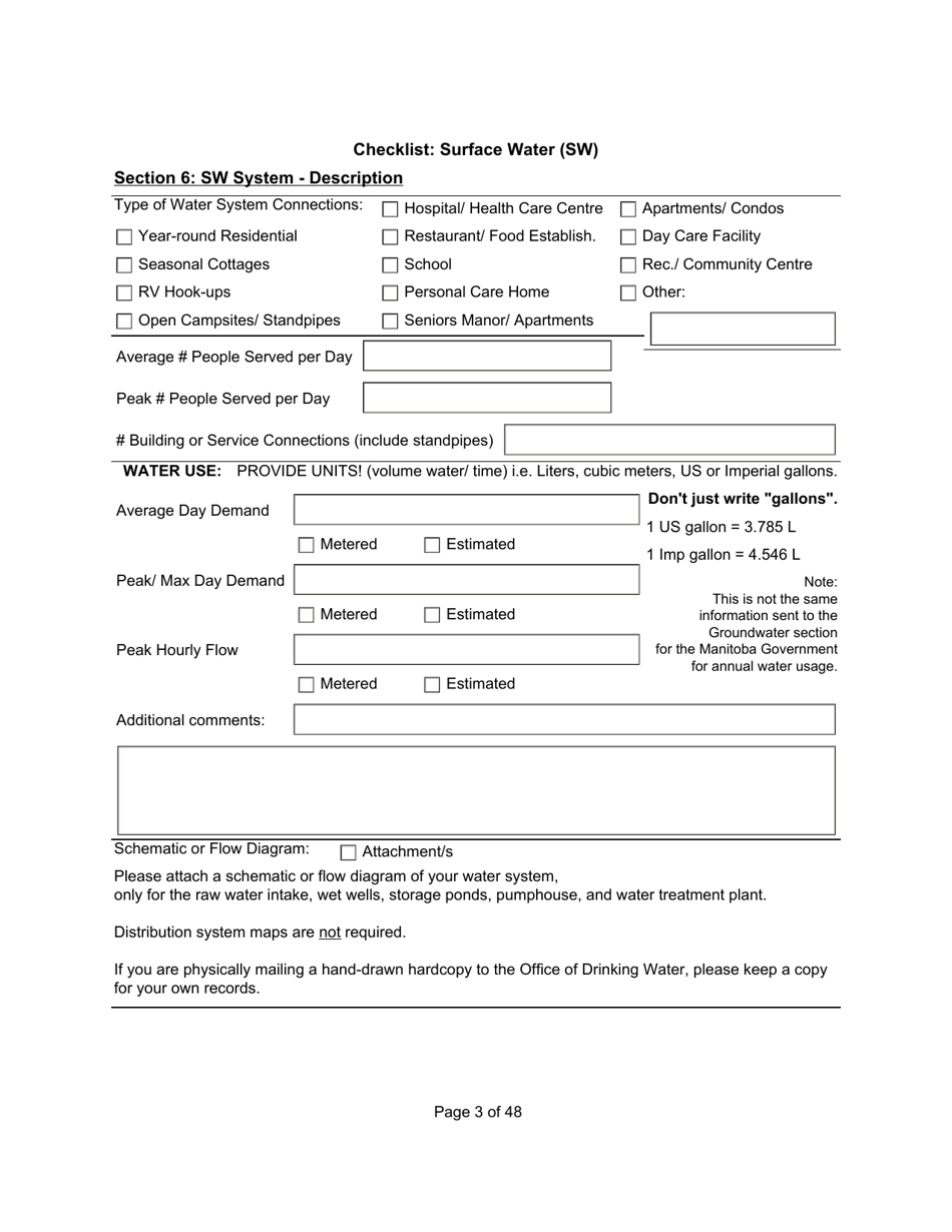 Qualified Person Assessment or Self-assessment - Checklist: Surface Water (SW) - Manitoba, Canada, Page 3