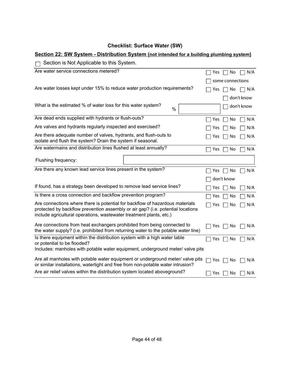 Qualified Person Assessment or Self-assessment - Checklist: Surface Water (SW) - Manitoba, Canada, Page 44