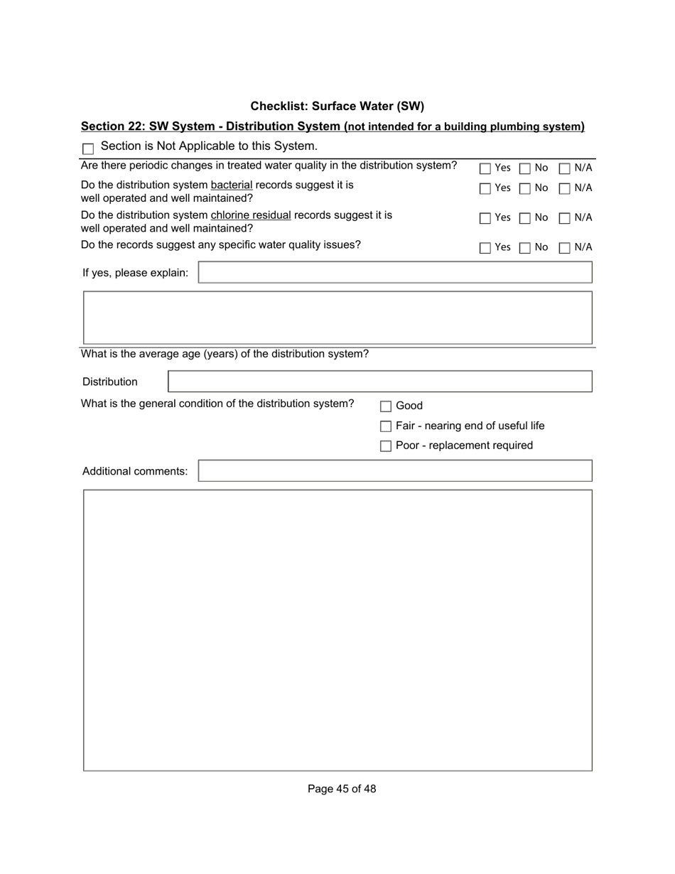 Qualified Person Assessment or Self-assessment - Checklist: Surface Water (SW) - Manitoba, Canada, Page 45
