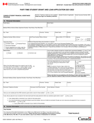 Form ESDC SDE0031 &quot;Part-Time Student Grant and Loan Application&quot; - Canada, 2022