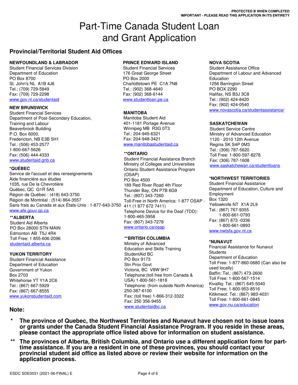 Form ESDC SDE0031 Part-Time Student Grant and Loan Application - Canada, Page 4