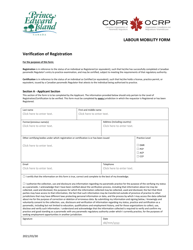 Document preview: Labour Mobility Form - Verification of Registration - Prince Edward Island, Canada
